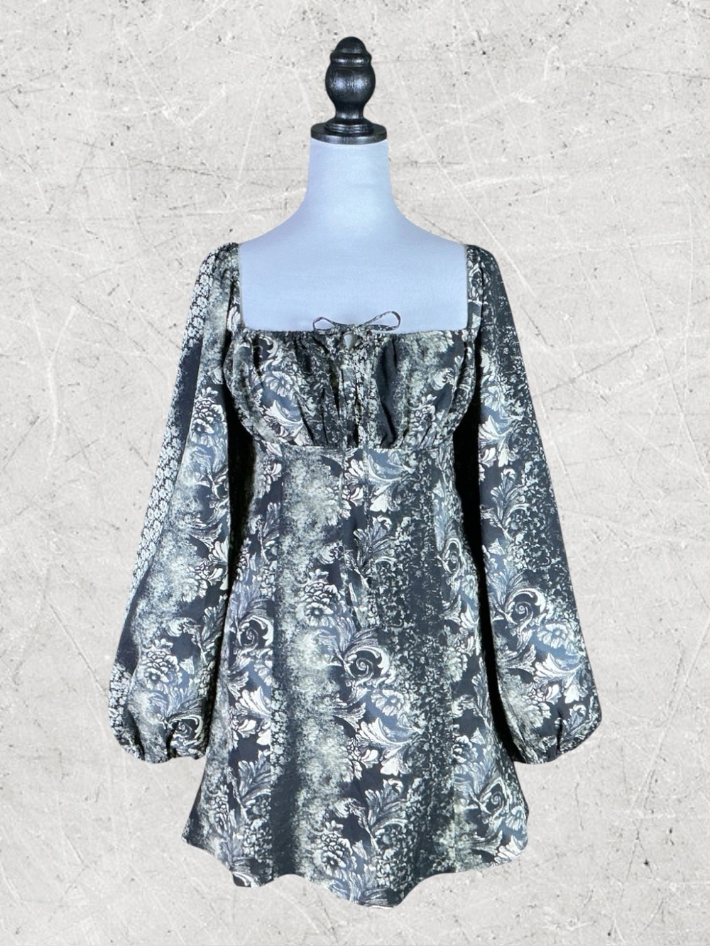 Urban Outfitters Milkmaid Dress Black Cream Floral Bell Sleeve Fairy Grunge M